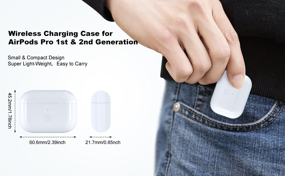 Wireless Charging Case Replacement Compatible with AirPods Pro 1st & 2nd Generation, AirPods Pro 1st & 2nd Charger with Bluetooth Pairing Sync Button,No Earbuds